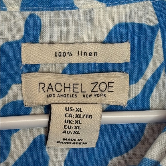 Rachel Zoe Women's Leaf Print Linen Short Sleeve Collared Button Front Shirt XL - Picture 2 of 5